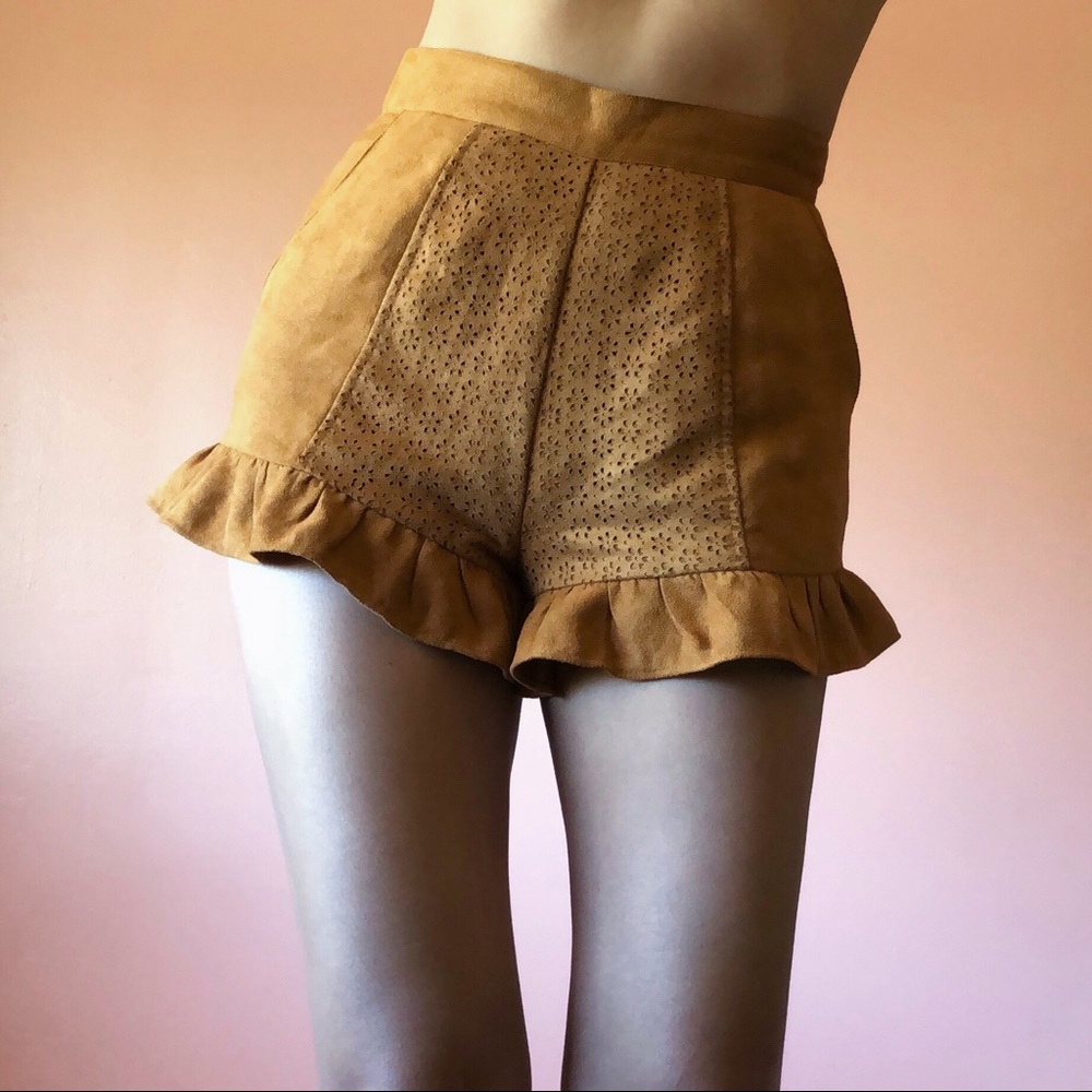 Finders Keepers Sueded Eyelet Ruffle Shorts